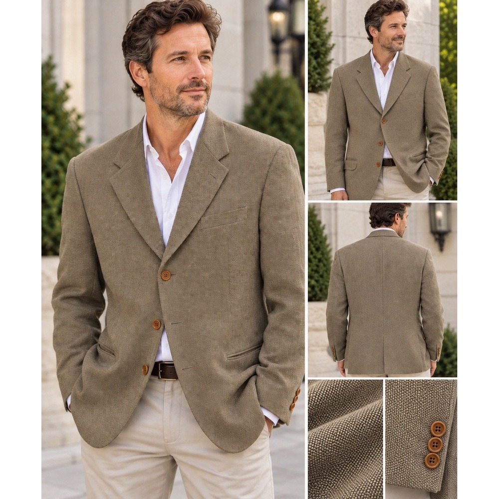 Armani Collezioni Saks Fifth Avenue Blazer 46L Taupe Textured Made Italy